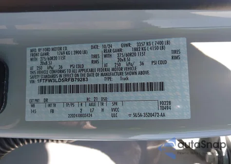 2024 Ford F-150 Xlt из США, поврежденный, VIN 1FTFW3LD5RFB79283